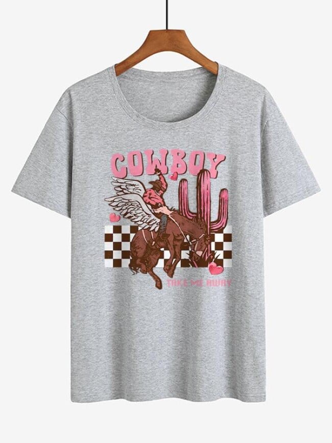 COWBOY Print Short Sleeve T-Shirt