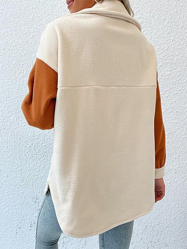 Lapel Color Block Polar Fleece Jacket