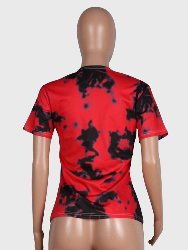 Letter Print Tie Dye Short Sleeve T-Shirt
